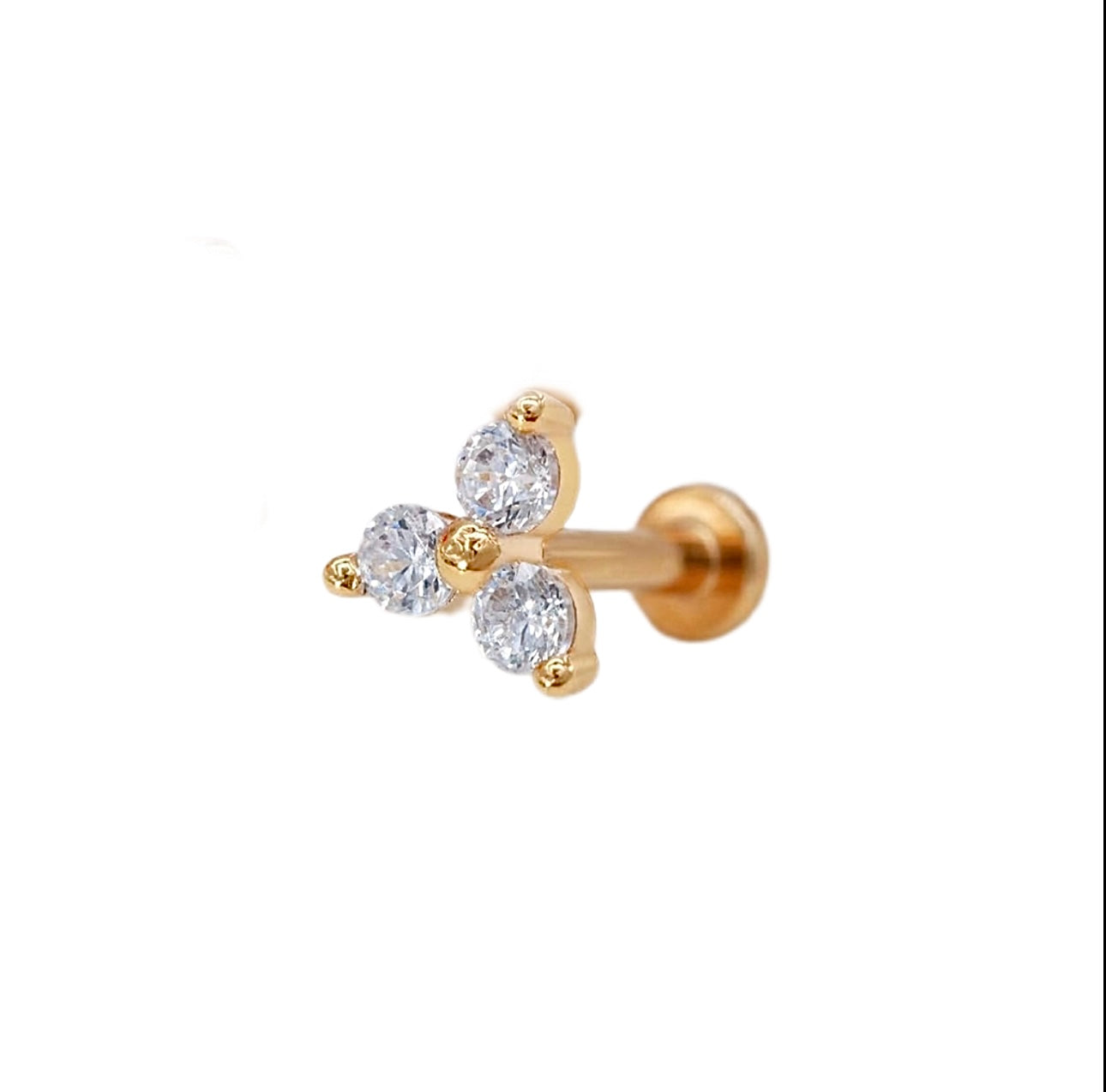 Alfiler con zirconio natural Trinity de oro sólido de 14 k
