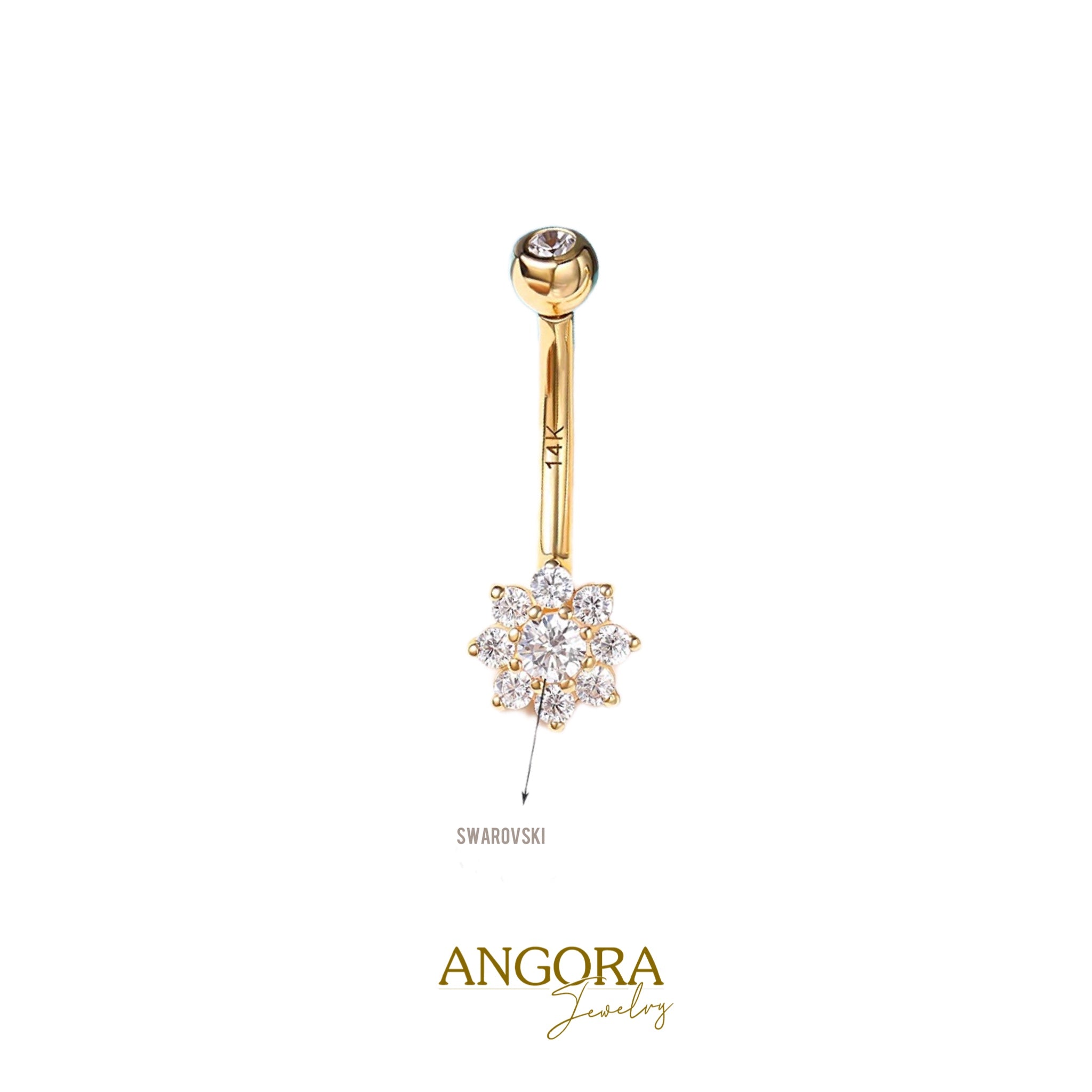 Hexaflor de ombligo de oro de 14k