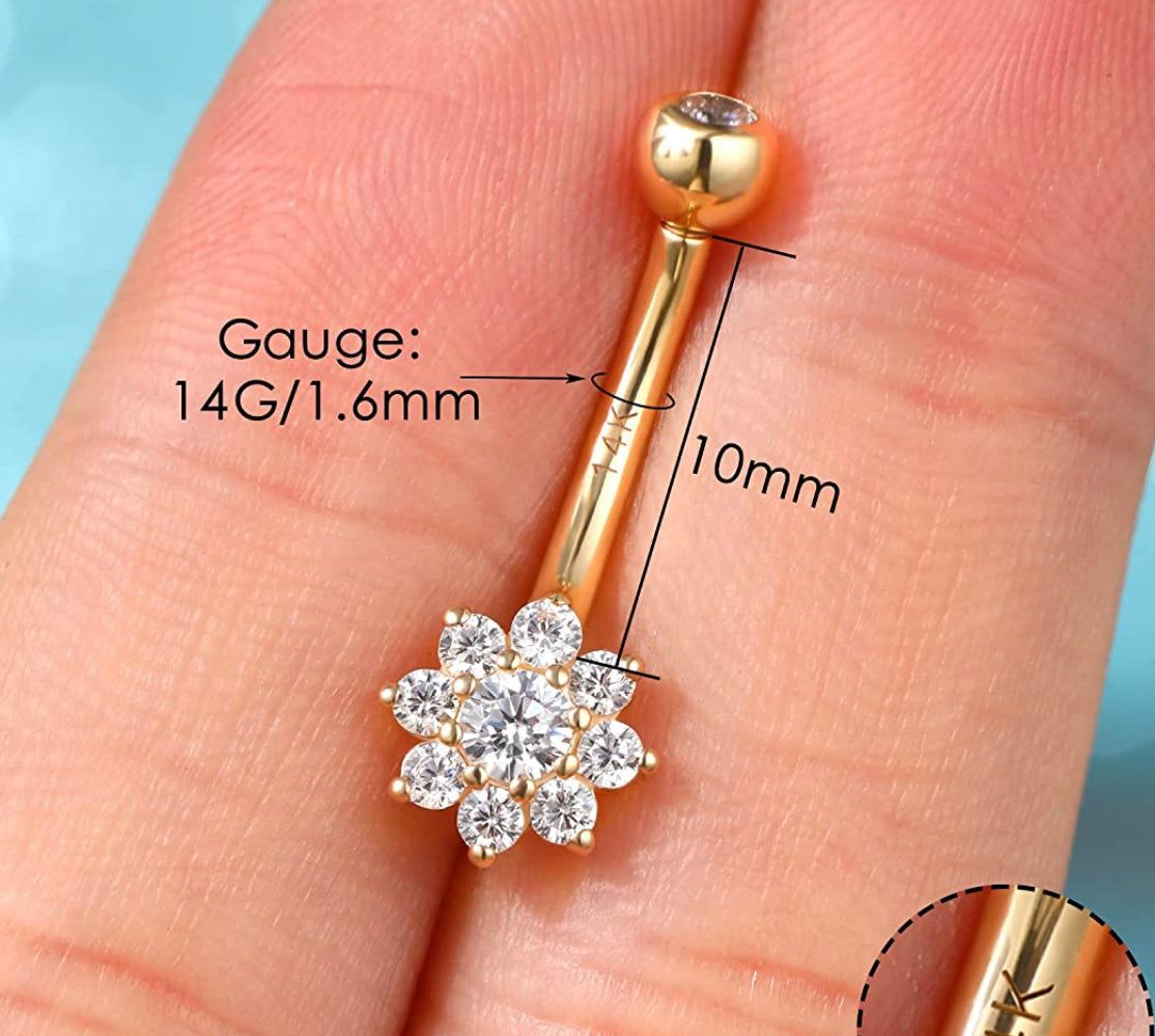 Hexaflor de ombligo de oro de 14k