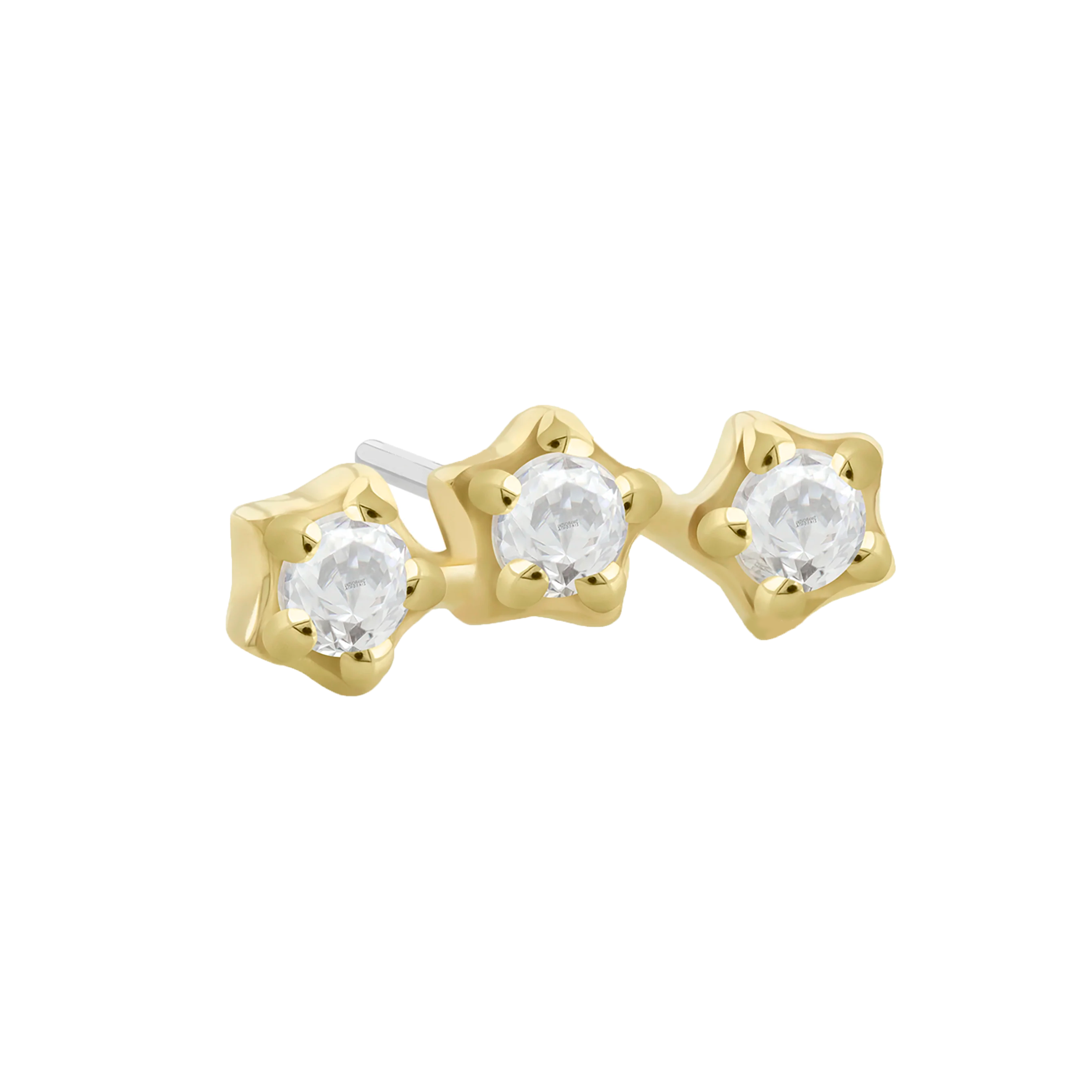 Alfiler con estrella de 3 grupos de circonitas a presión de oro macizo de 14 k