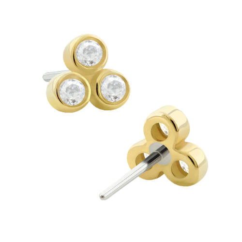 Trinity Cubic Zirconia Pin Push 14k Solid Gold