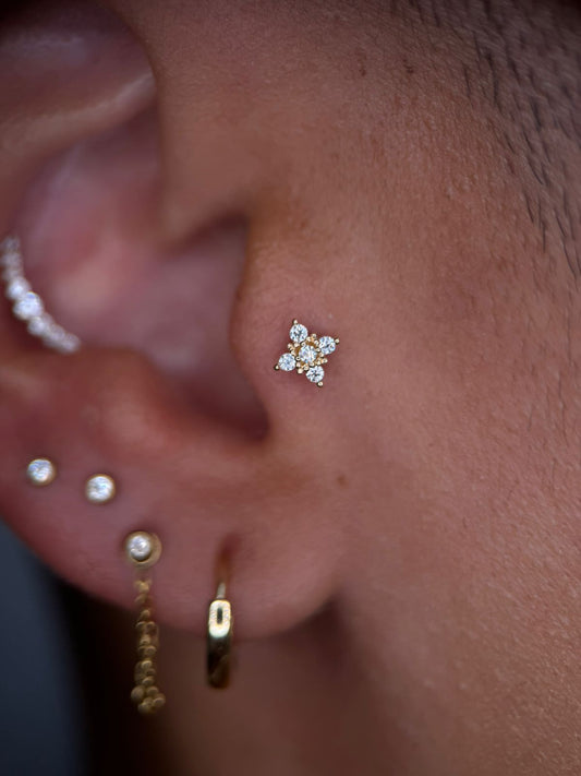 Joya de ojos lindos para piercing, oro macizo de 14k