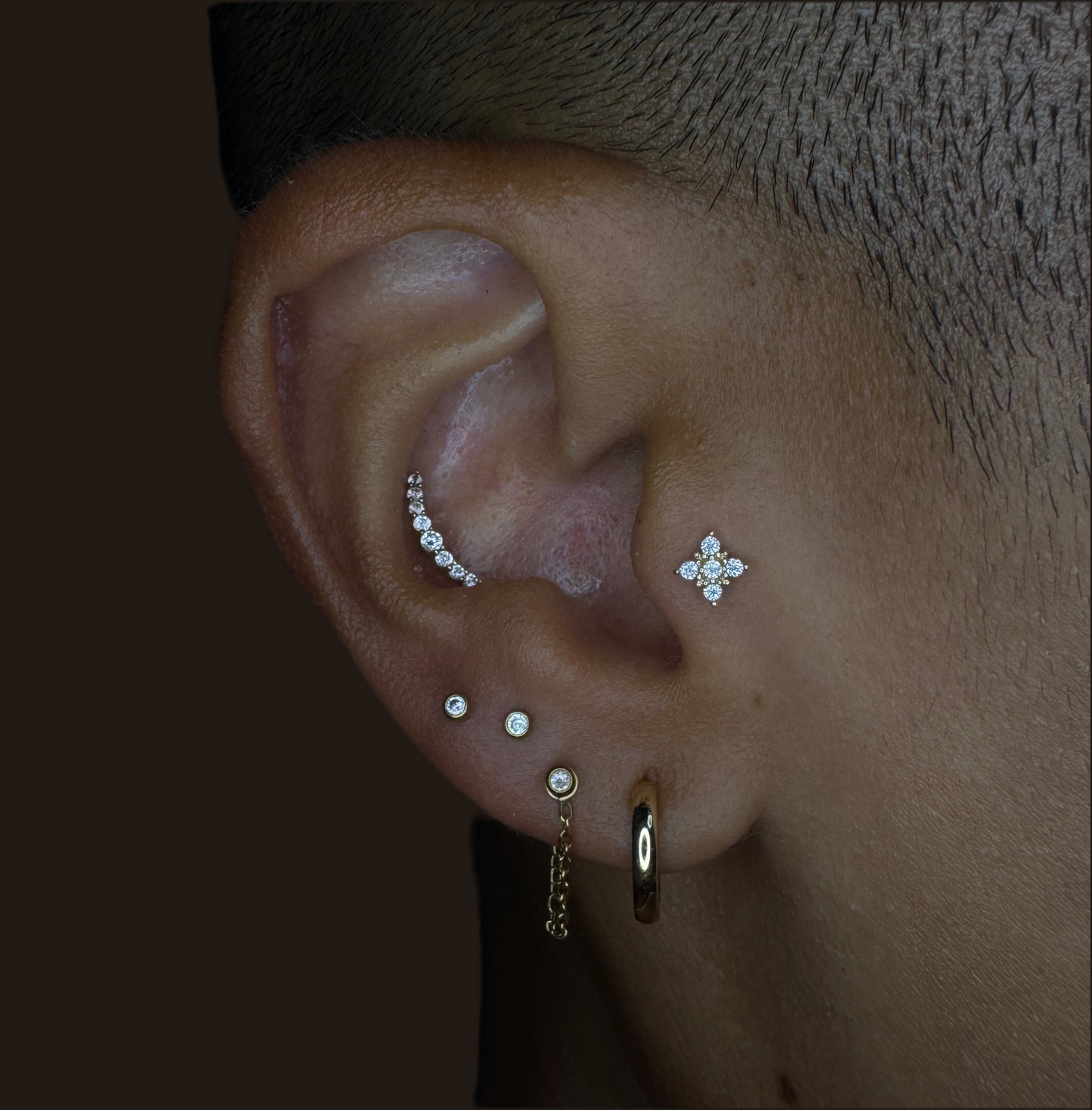 Joya de ojos lindos para piercing, oro macizo de 14k