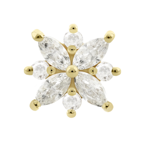 Marquise Flower Pin Push 14k Solid Gold