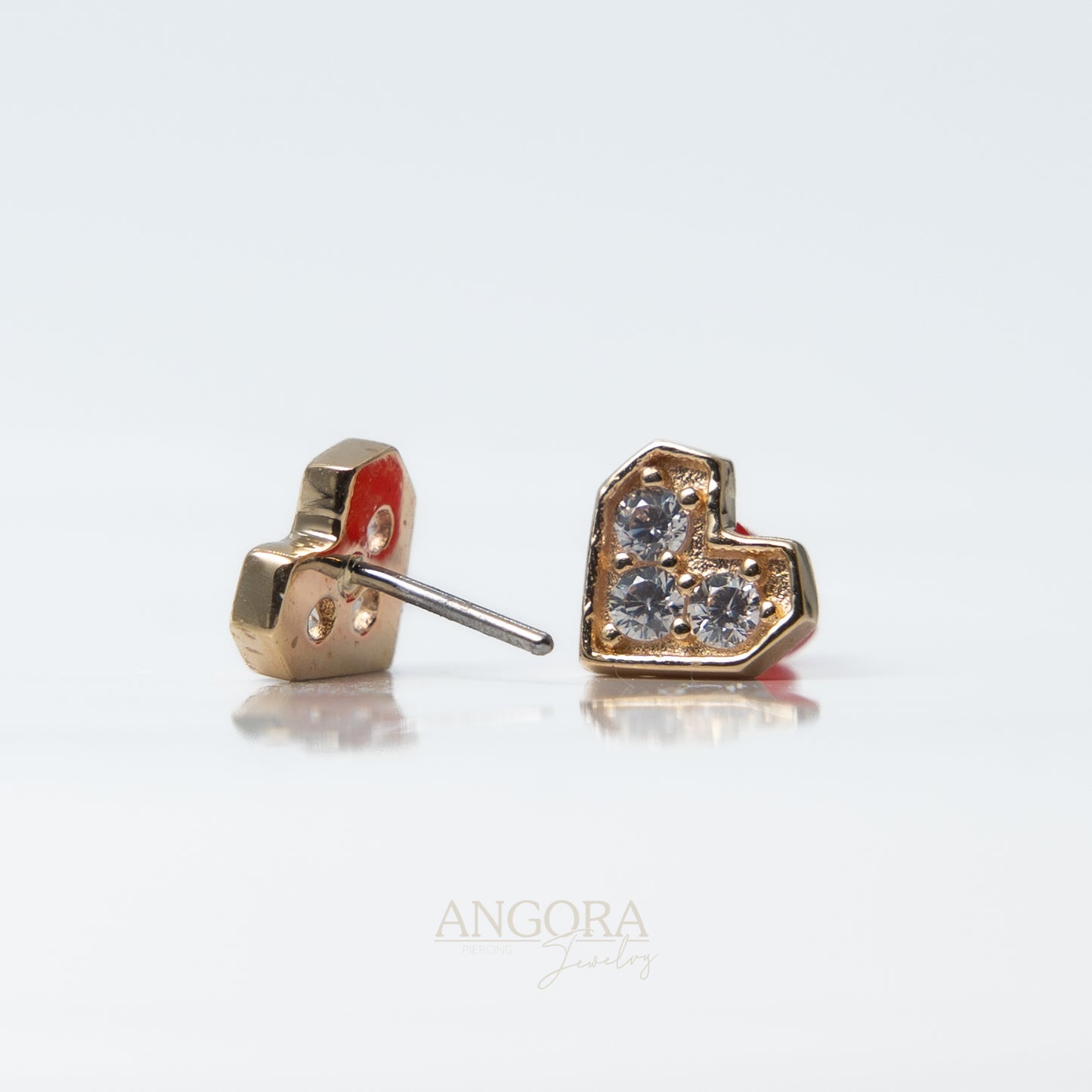 Piercing de corazón de verano, broche de oro macizo de 14 k