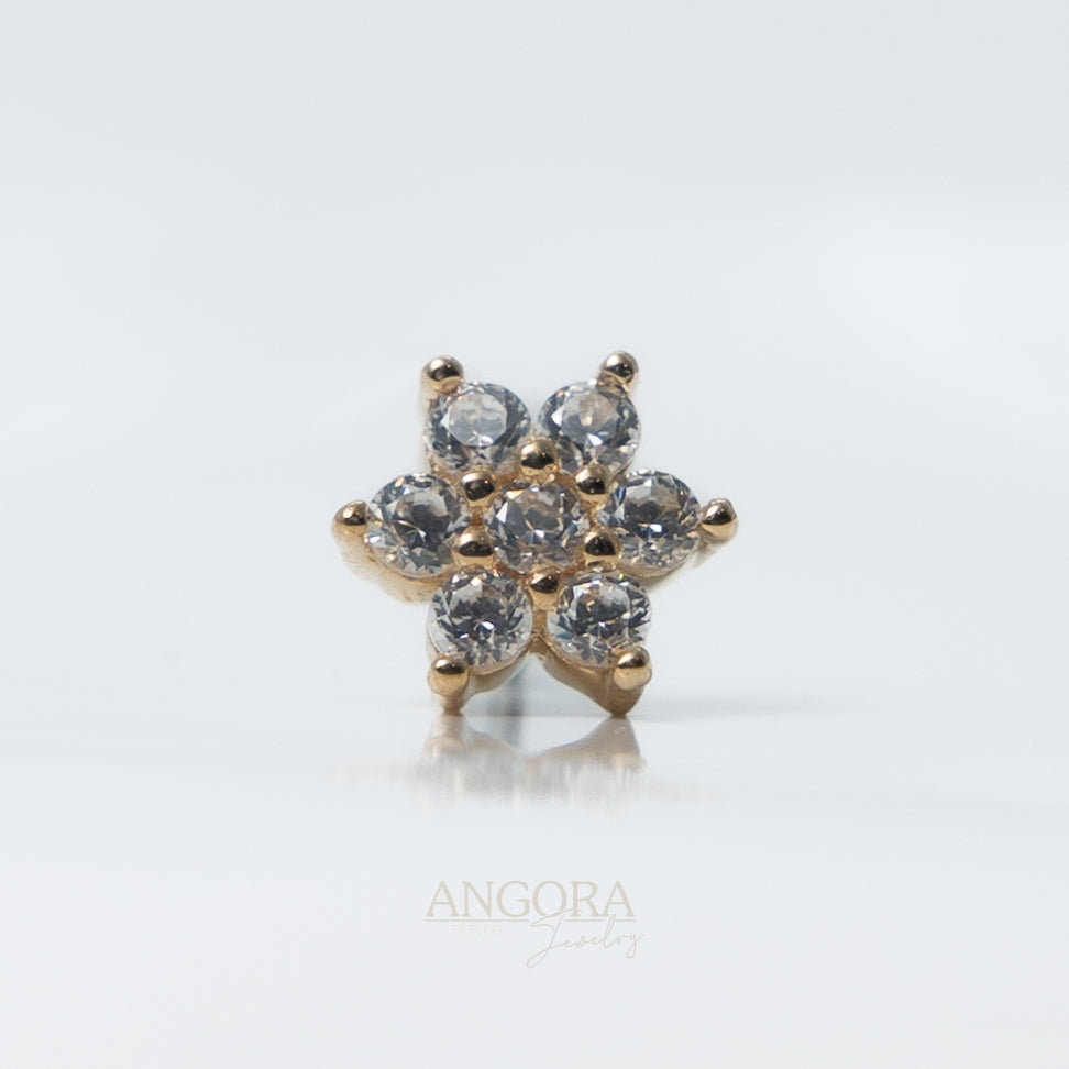 Joyería para piercing de girasol, pequeño broche de verano en oro macizo de 14 quilates.