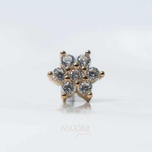 Sun Flower Piercing Jewelry, Little Summer Push Pin solid gold 14k