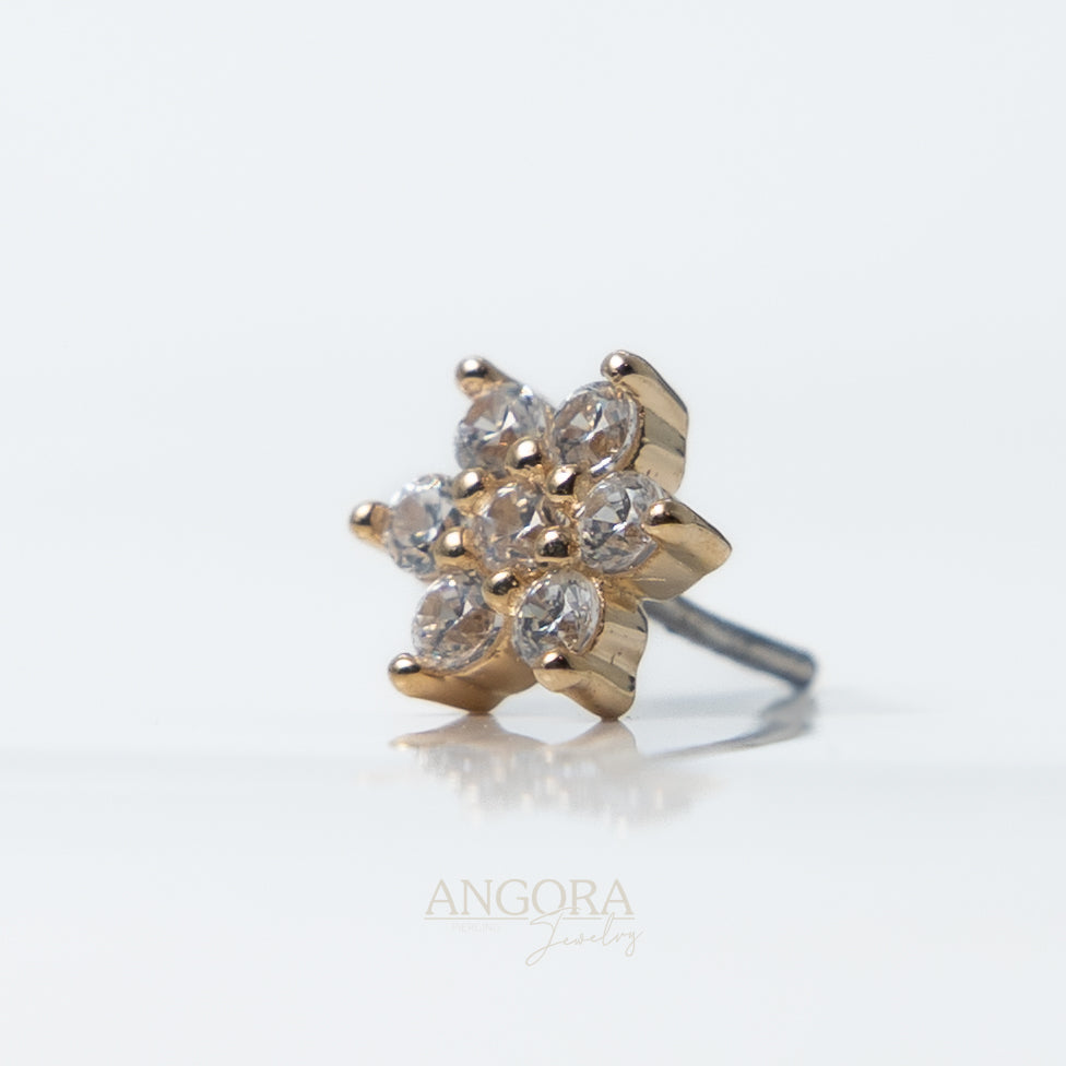 Joyería para piercing de girasol, pequeño broche de verano en oro macizo de 14 quilates.