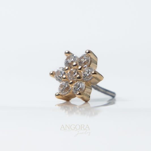 Sun Flower Piercing Jewelry, Little Summer Push Pin solid gold 14k