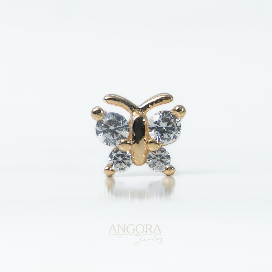 Piercing de mariposa de verano, broche de oro macizo de 14 k