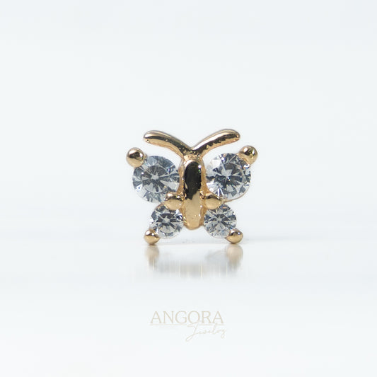 Piercing de mariposa de verano, broche de oro macizo de 14 k