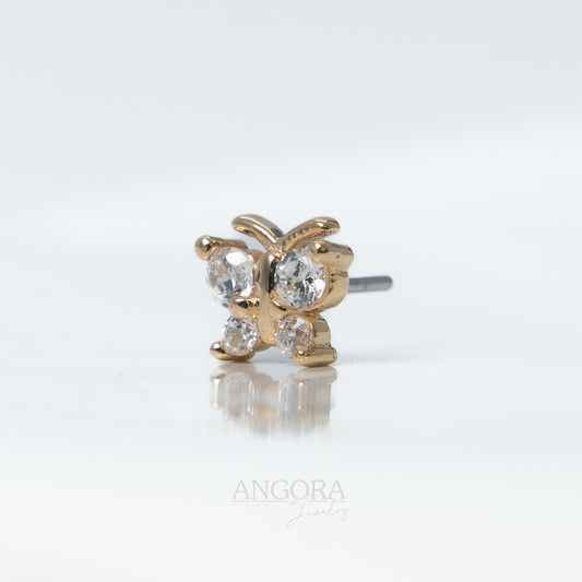 Piercing de mariposa de verano, broche de oro macizo de 14 k