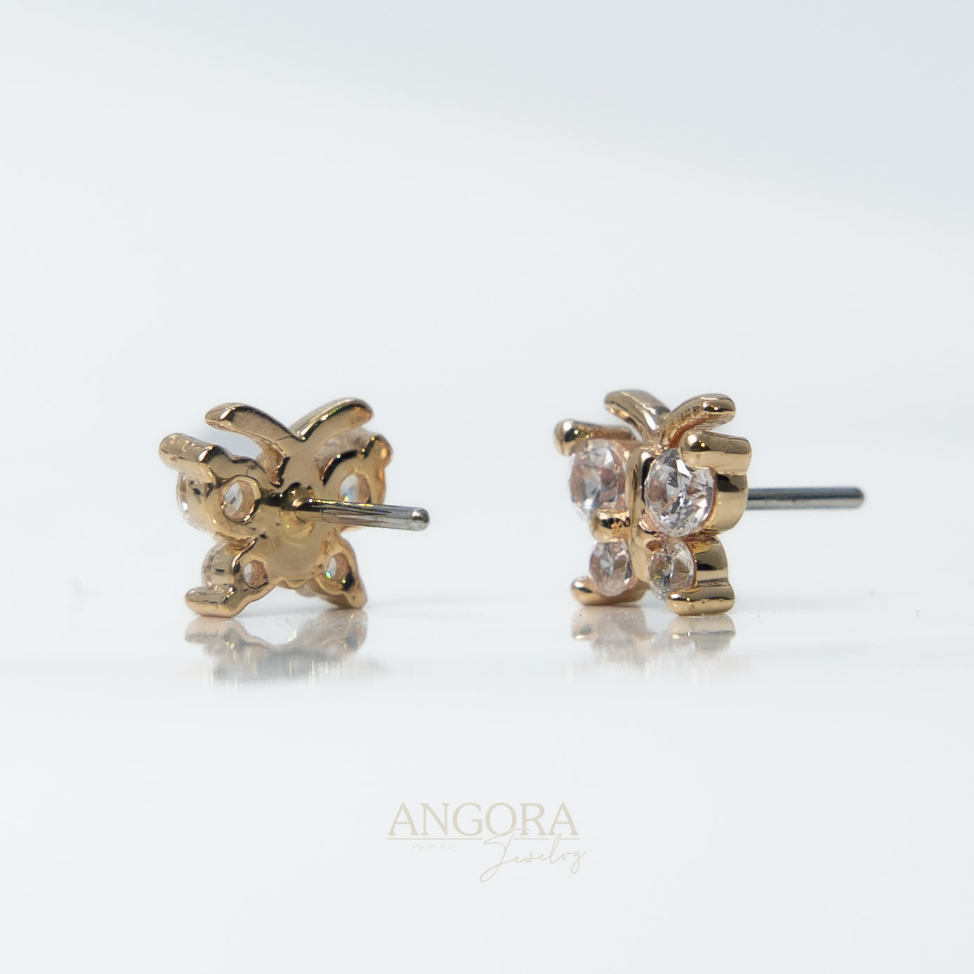 Piercing de mariposa de verano, broche de oro macizo de 14 k