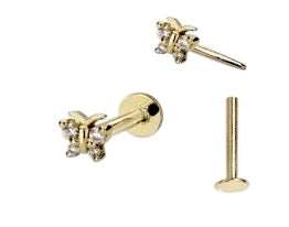 Piercing de mariposa de verano, broche de oro macizo de 14 k