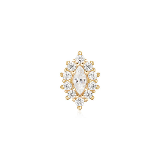Oval Halo- Threadless End solid  gold 14K ember
