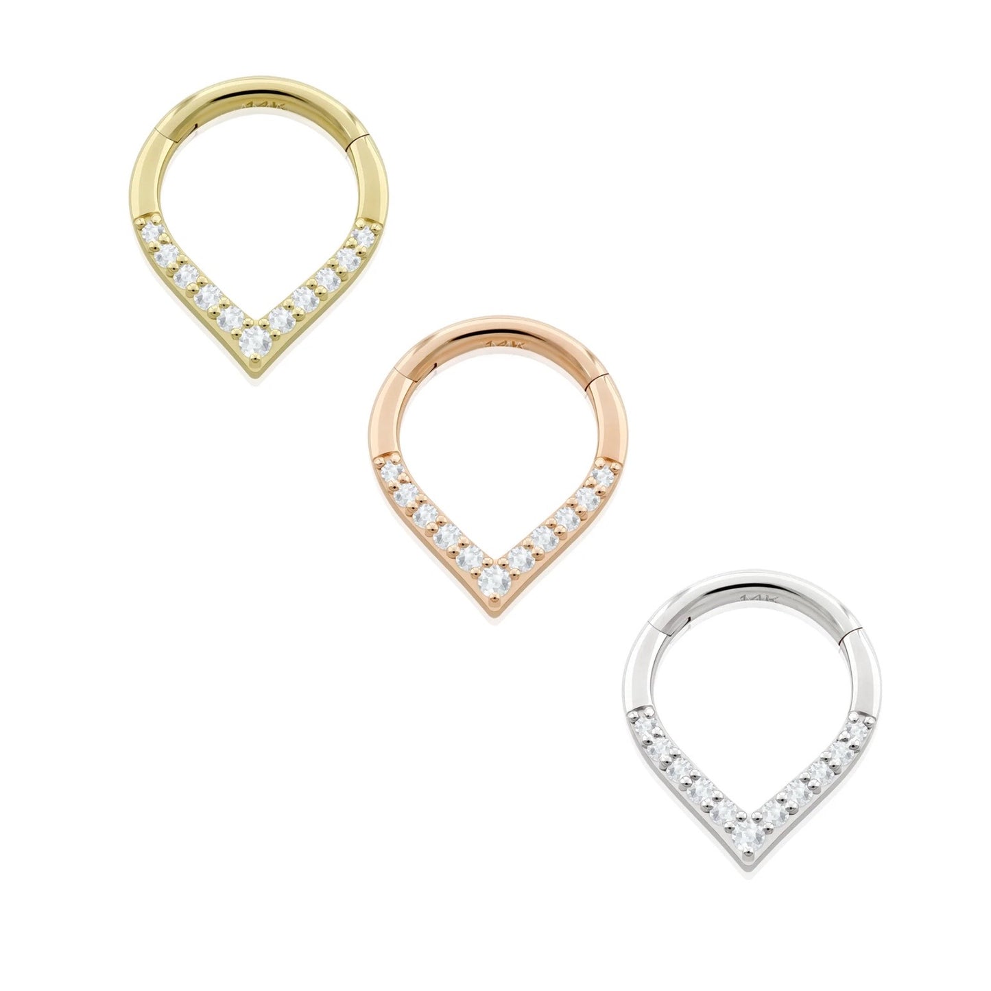 Clicker Front Multijewelry en forma de V de oro macizo de 14 k 