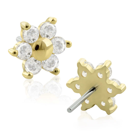 Flower Zircons Pin Push 14k Solid Gold