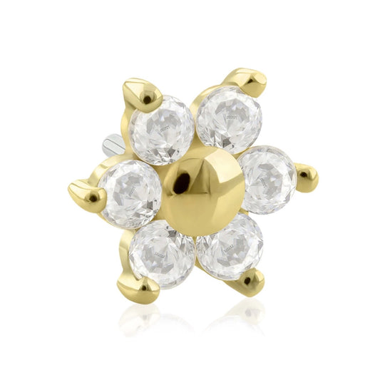 Flower Zircons Pin Push 14k Solid Gold