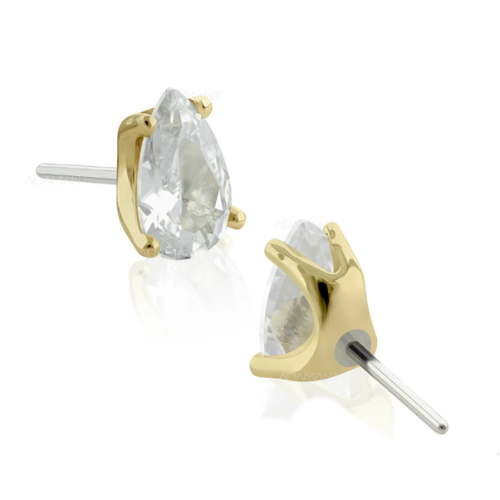 Broche con zirconio con lágrima en oro macizo de 14 k